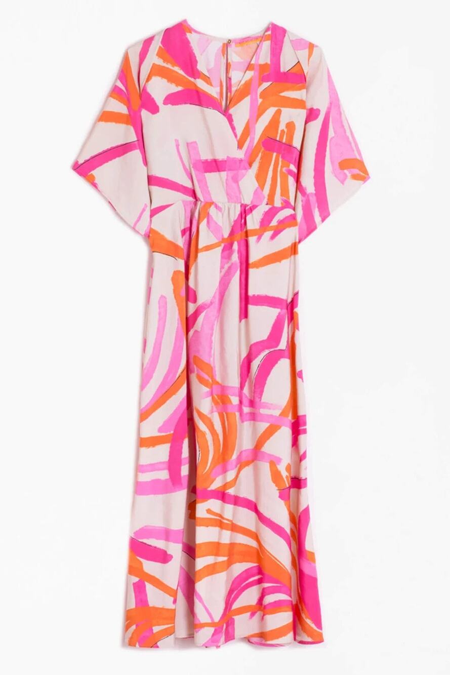 VILAGALLO Ginevra Lucca Print Maxi Dress Pink NWT Kimono Sleeve Women's 40/US 6